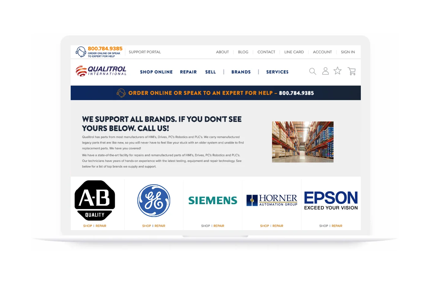Qualitrol International brands page listing supported automation brands including Allen-Bradley, GE, Siemens, Horner and Epson Qualitrol International brands page listing supported automation brands including Allen-Bradley, GE, Siemens, Horner and Epson