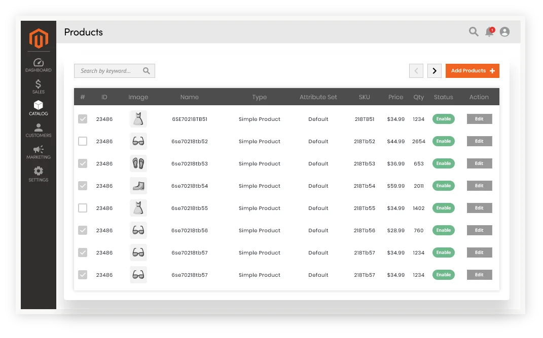 Magento 2 admin product grid showing imported Qualitrol products Magento 2 admin product grid showing imported Qualitrol products