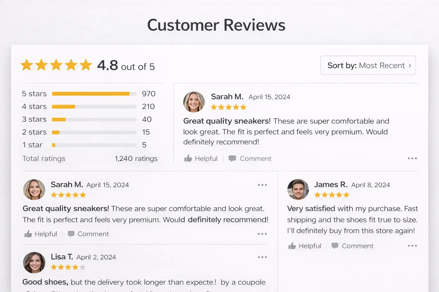 Include Customer Reviews and Ratings for Social Proof Include Customer Reviews and Ratings for Social Proof