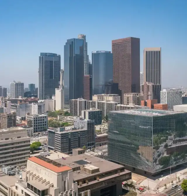 Downtown Los Angeles skyline at golden hour - DTLA business district