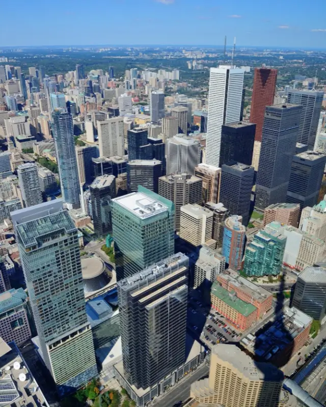 Toronto Financial District skyline with King Street West in the foreground.
