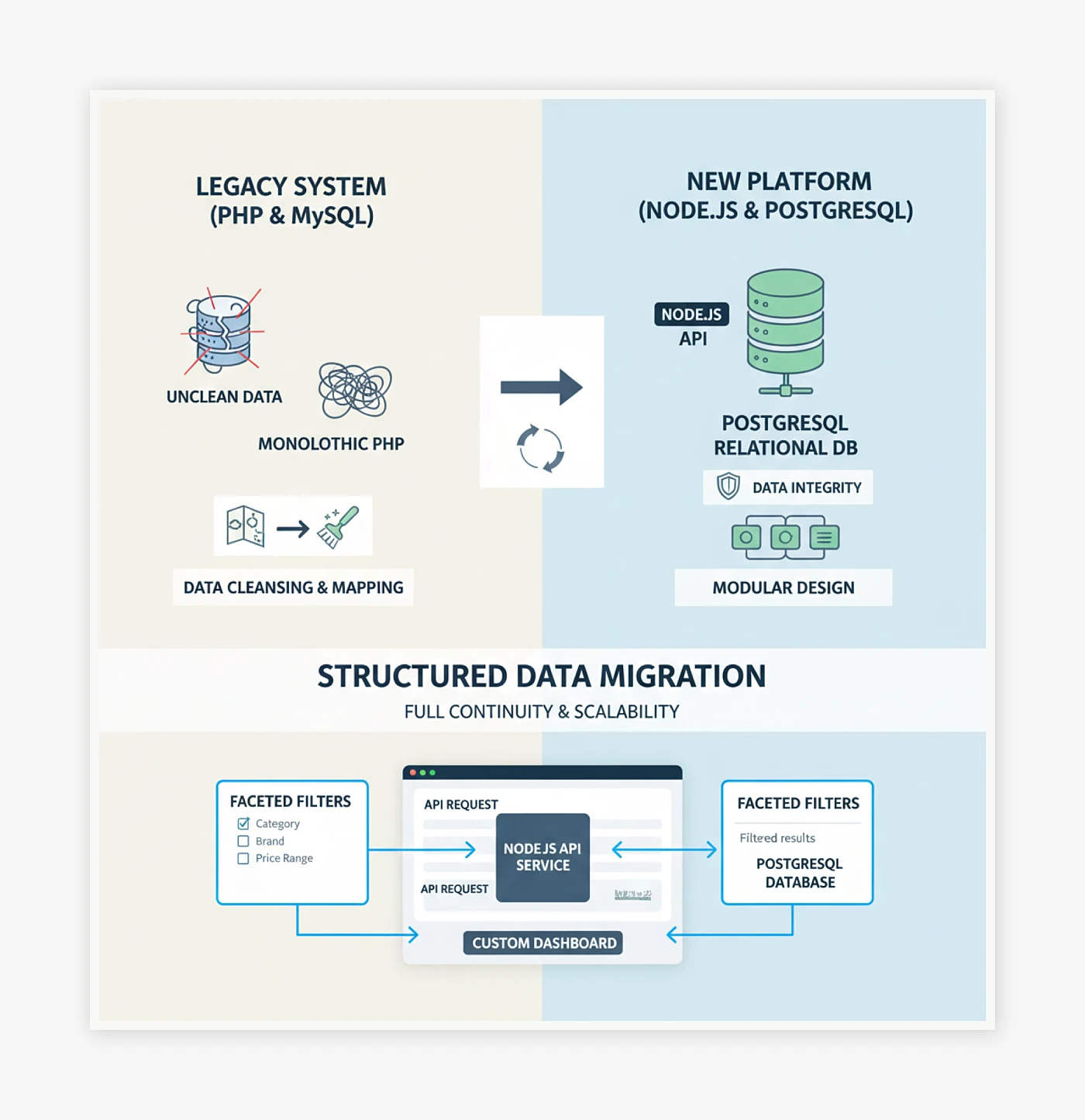 API-Driven Node.js Architecture with Structured Data Migration