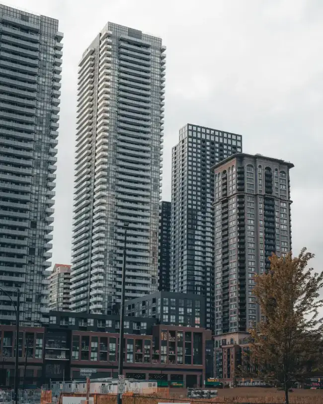 Vaughan Metropolitan Centre skyline at dusk - high-rise towers along Highway 7 and Jane Street Vaughan Metropolitan Centre skyline at dusk - high-rise towers along Highway 7 and Jane Stree