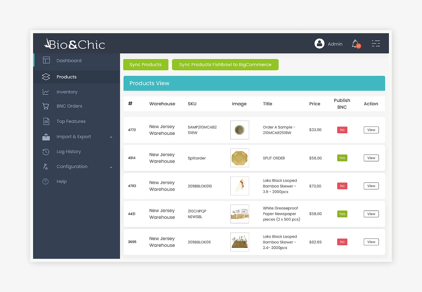 Bio & Chic — Fishbowl and BigCommerce integration